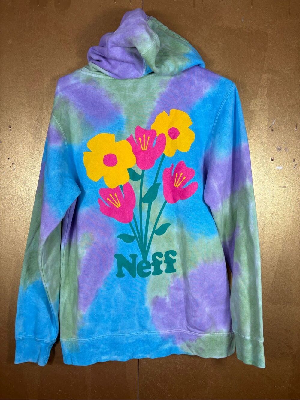 Neff Tie dye floral graphic pullover hoodie size S unisex - Picture 2 of 6